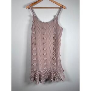 &merci Mini Dress Womens S Pink 3D Floral Pom Pom Textured Ruffle whimsical
